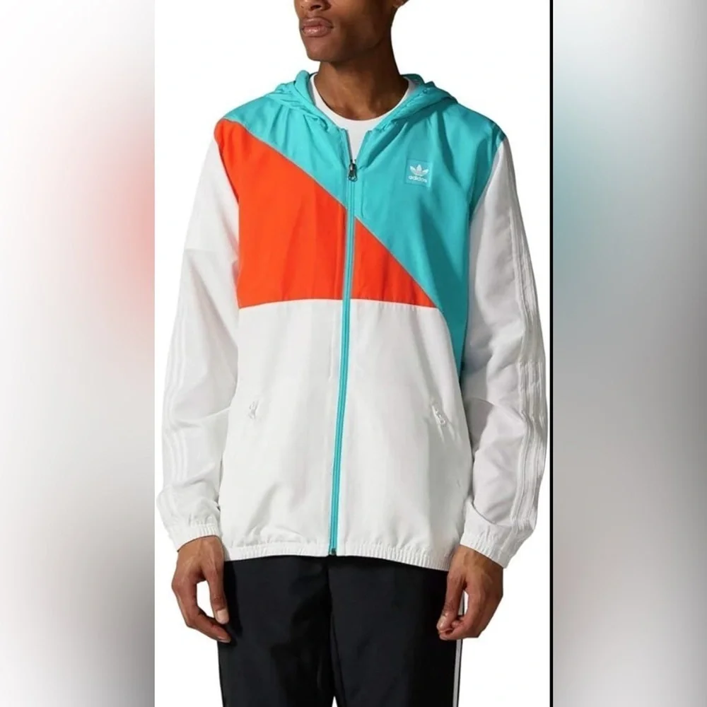Adidas Orange and White Windbreaker with Modern Color-Block Design